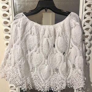 Handmade Fully Crocheted Cropped White Poncho/Shawl